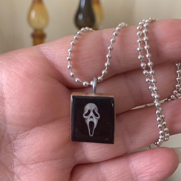 (2/$12,4/$20) Ghost Face Scrabble Necklace - Picture 1 of 2